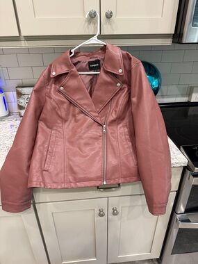 Express Dusty Rose Faux Leather Moto Jacket